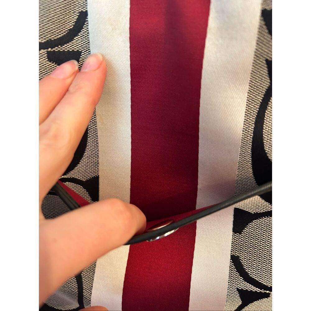 COACH Signature Hampton Stripe Purse Classic Logo Shoulder Bag Black Red White 1 - Picture 2 of 10